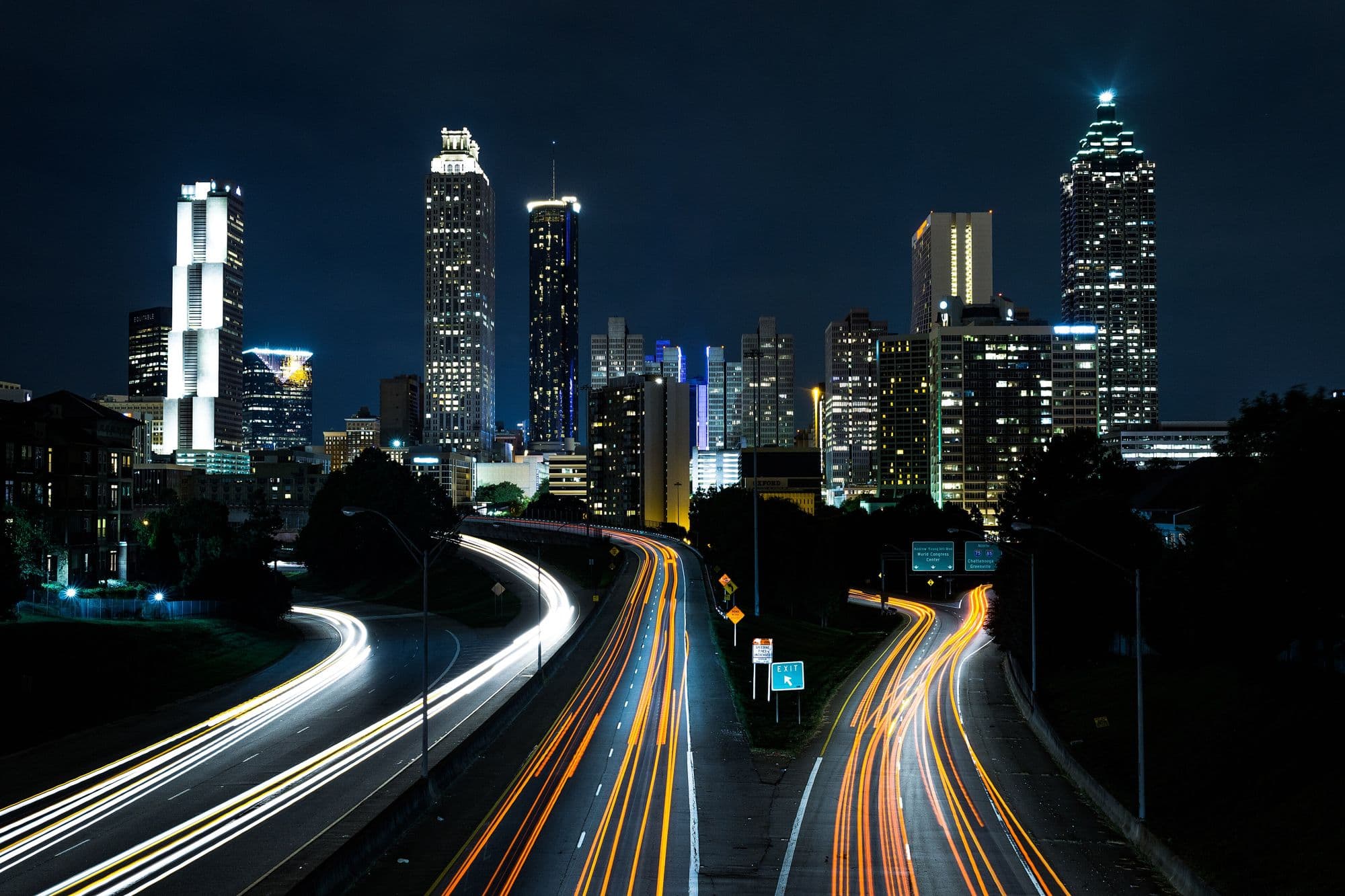 The downtown Atlanta skyline at night, Georgia